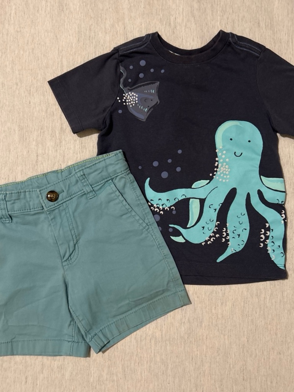 Kids Octopus Graphic Tee and Teal Shorts Set